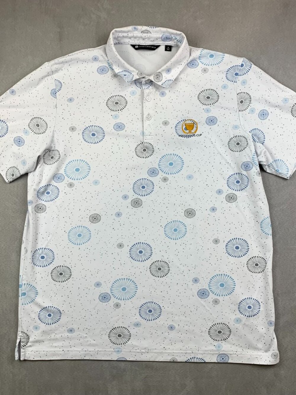 Travis Mathew Mens Shirt XL White Polo Presidents Cup Fireworks Spots Golf